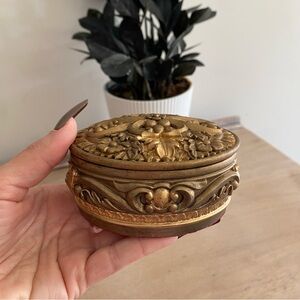Art Nouveau red velvet gold gilt jewelry trinket box
